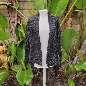 Rachel Rachel Roy black silver metallic cardigan small